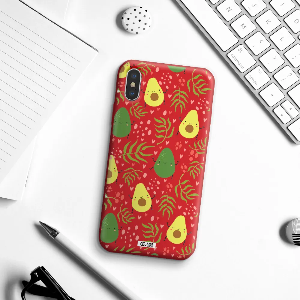 a pattern of avocado and leaves Apple iPhone XS Silicone Imperial Red Case