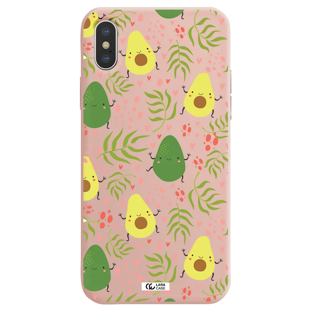a pattern of avocado and leaves Apple iPhone XS Silicone pastel pink Case