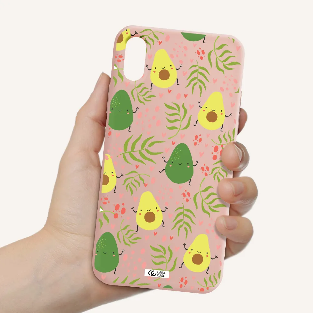 a pattern of avocado and leaves Apple iPhone XS Silicone pastel pink Case