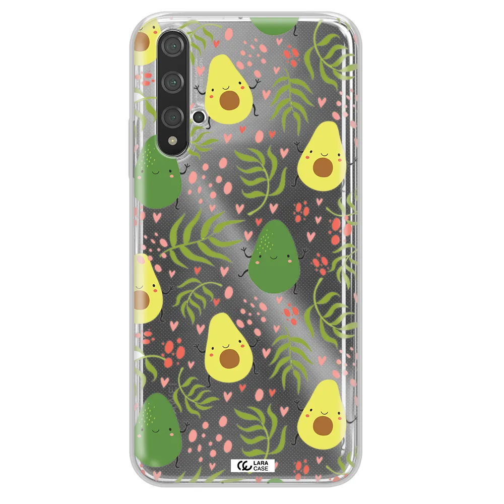 a pattern of avocado and leaves Huawei Nova 5t Clear TPU Case