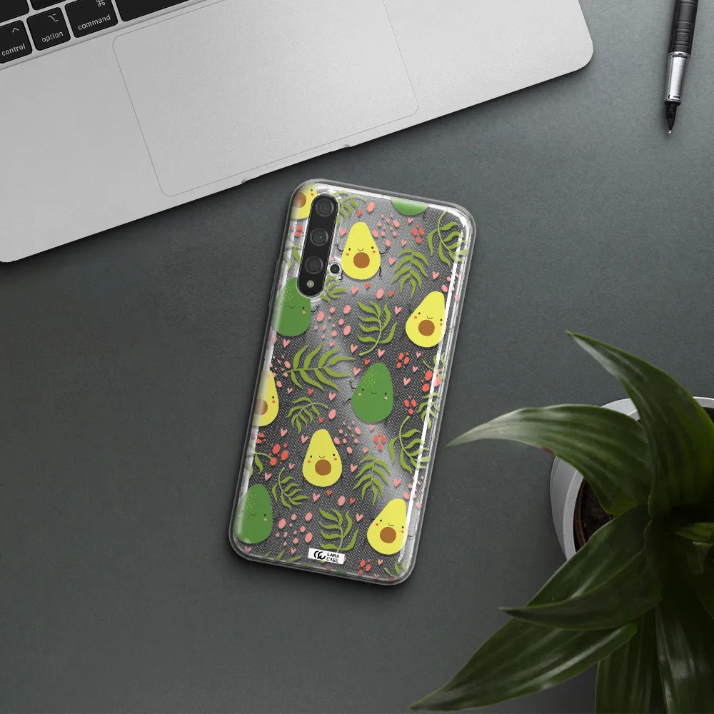 a pattern of avocado and leaves Huawei Nova 5t Clear TPU Case