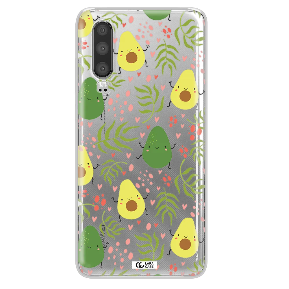 a pattern of avocado and leaves Huawei P30 Clear TPU Case