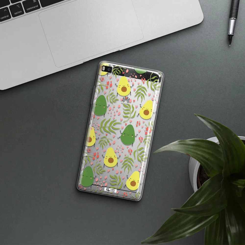 a pattern of avocado and leaves Huawei P8 Clear TPU Case