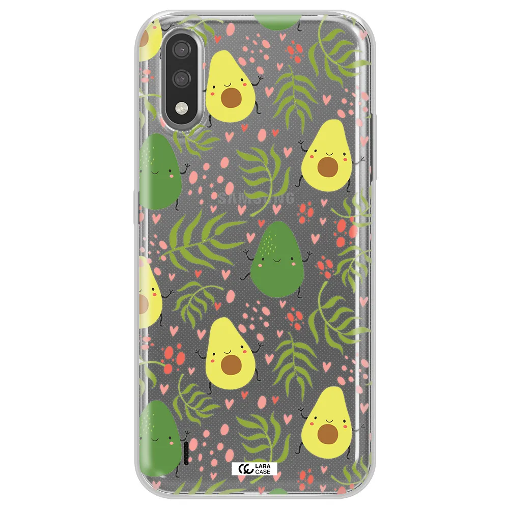 a pattern of avocado and leaves Samsung A01 Clear TPU Case
