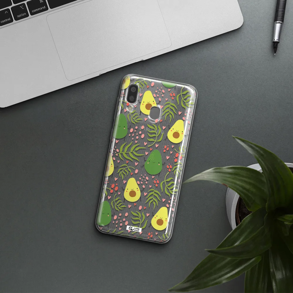 a pattern of avocado and leaves Samsung A20 Clear TPU Case