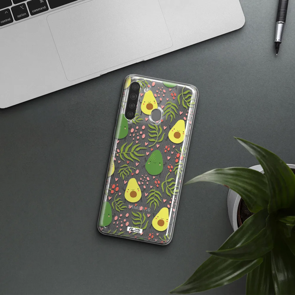 a pattern of avocado and leaves Samsung A21 Clear TPU Case