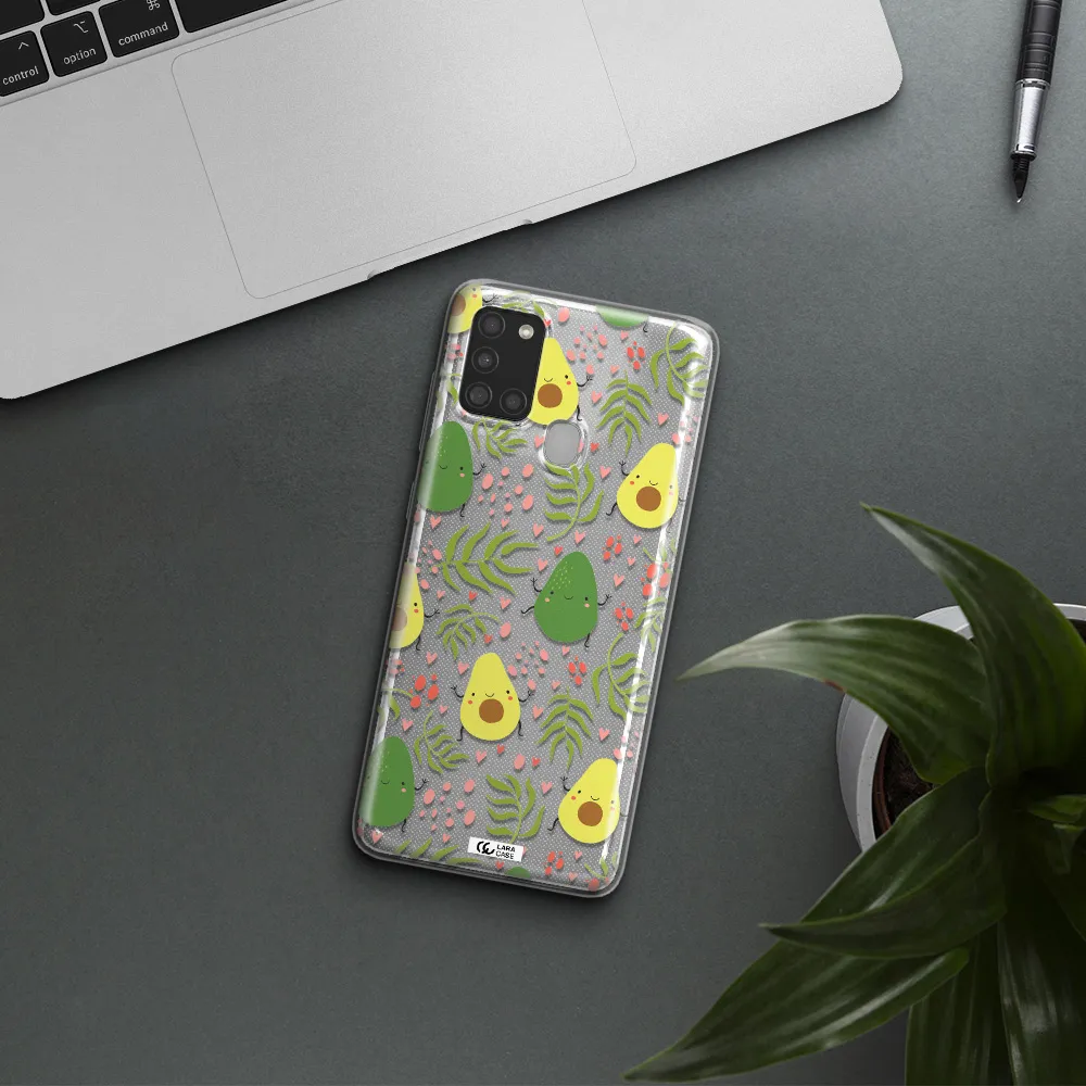 a pattern of avocado and leaves Samsung A21S Clear TPU Case