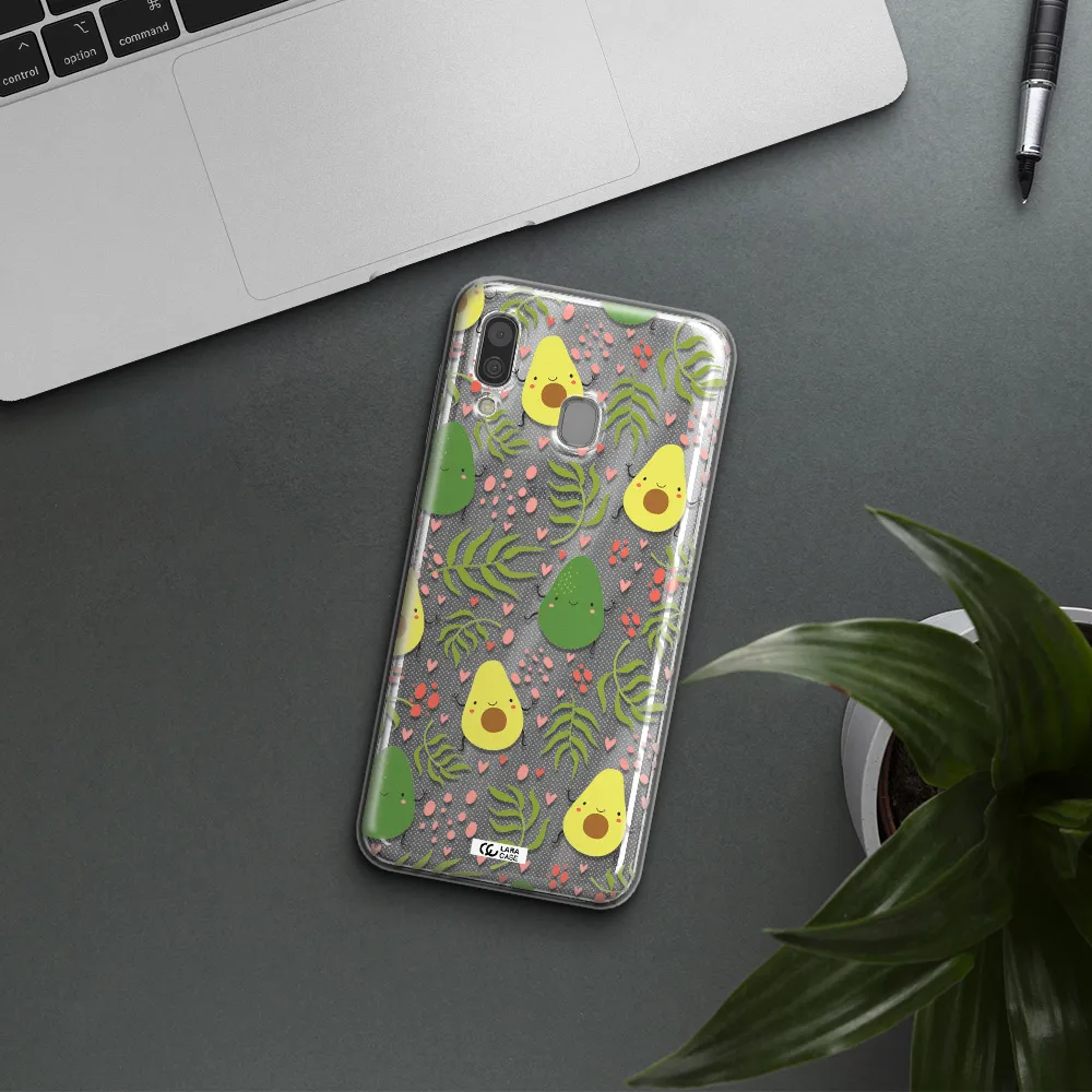 a pattern of avocado and leaves Samsung A30 Clear TPU Case