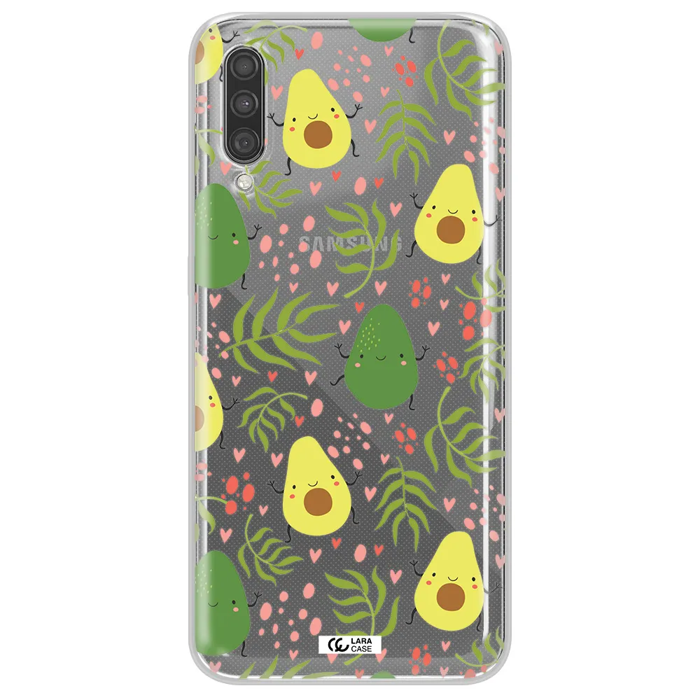 a pattern of avocado and leaves Samsung A30S Clear TPU Case