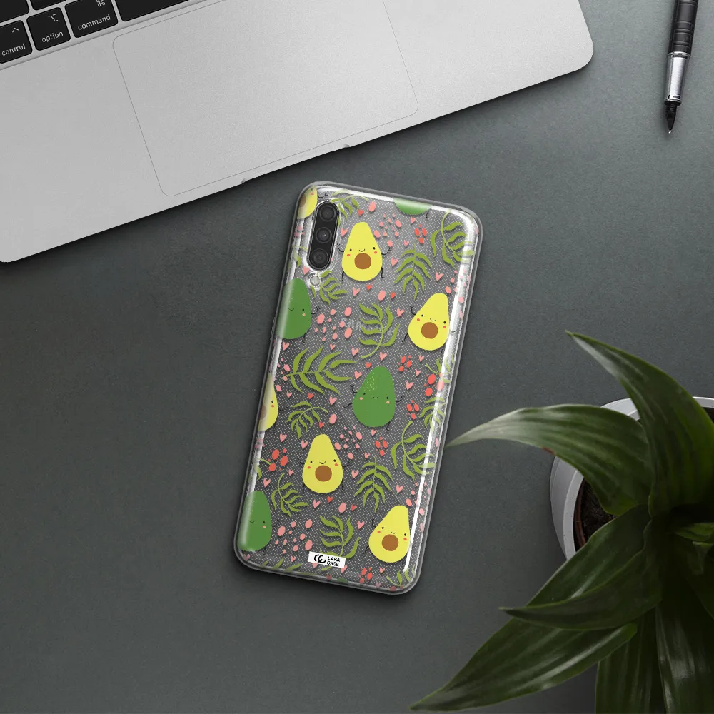 a pattern of avocado and leaves Samsung A30S Clear TPU Case
