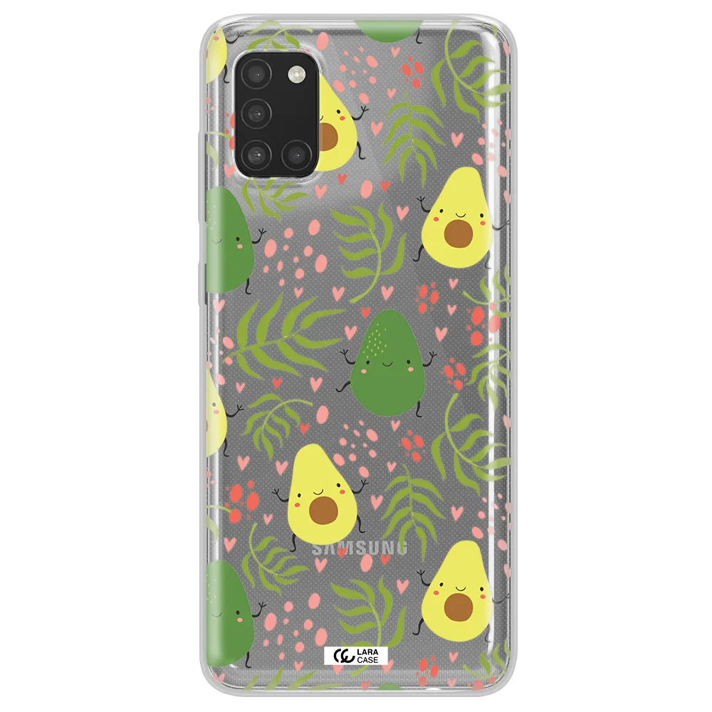 a pattern of avocado and leaves Samsung A31 Clear TPU Case