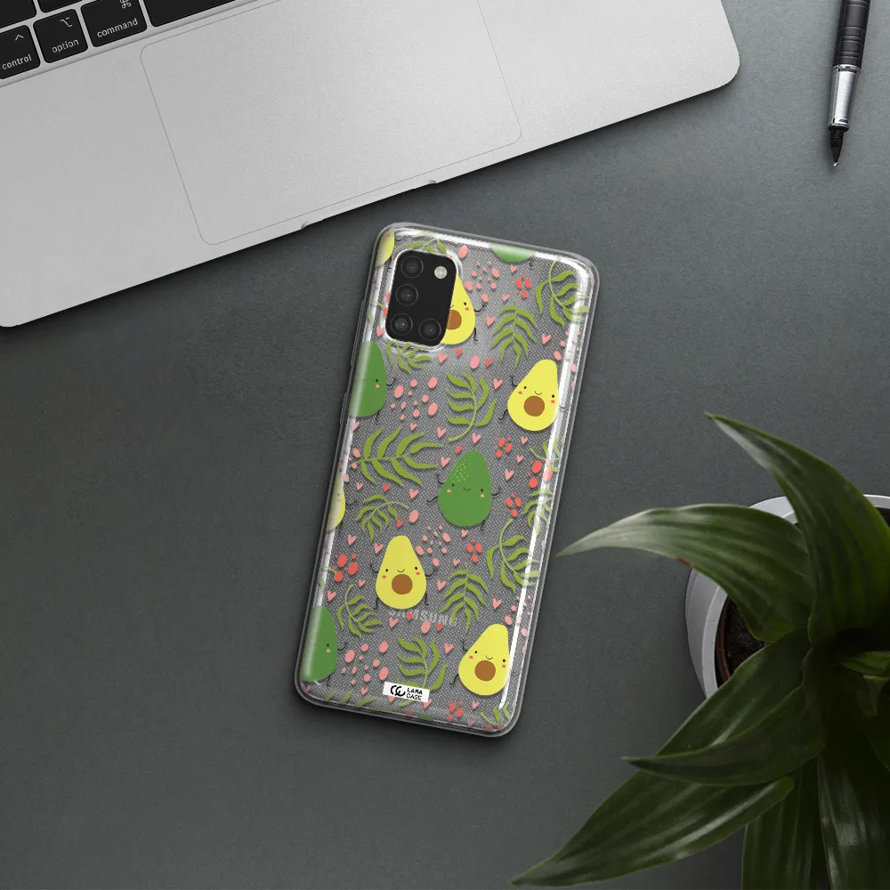 a pattern of avocado and leaves Samsung A31 Clear TPU Case