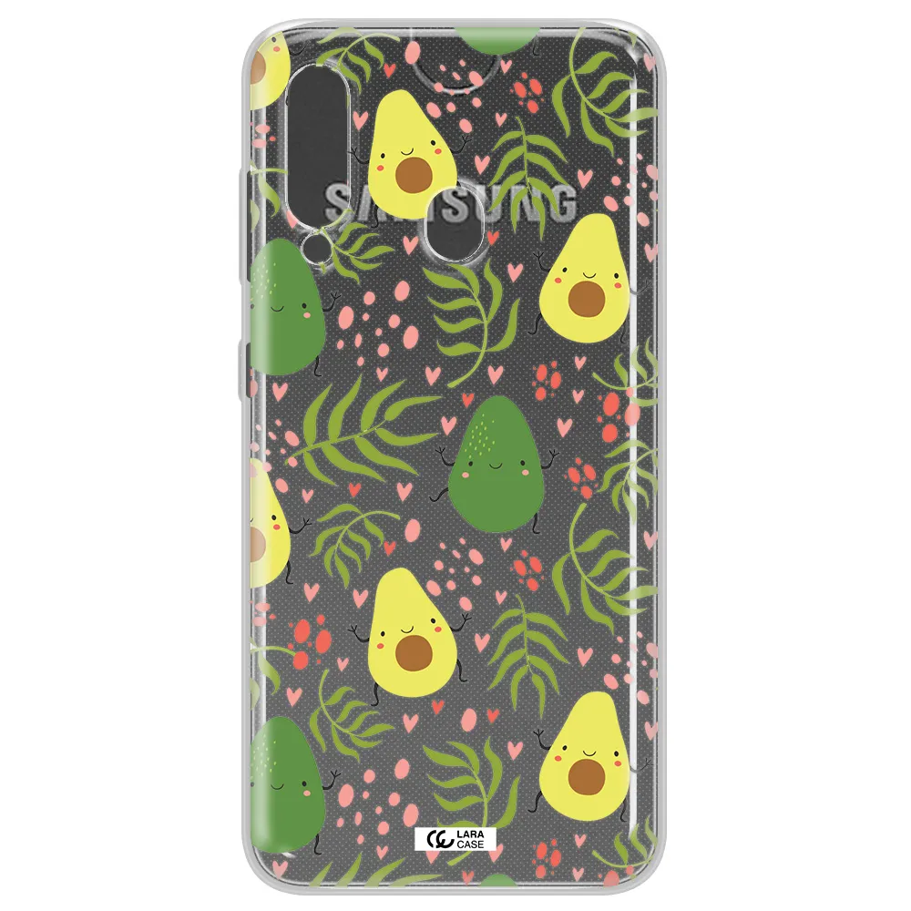a pattern of avocado and leaves Samsung A60 Clear TPU Case