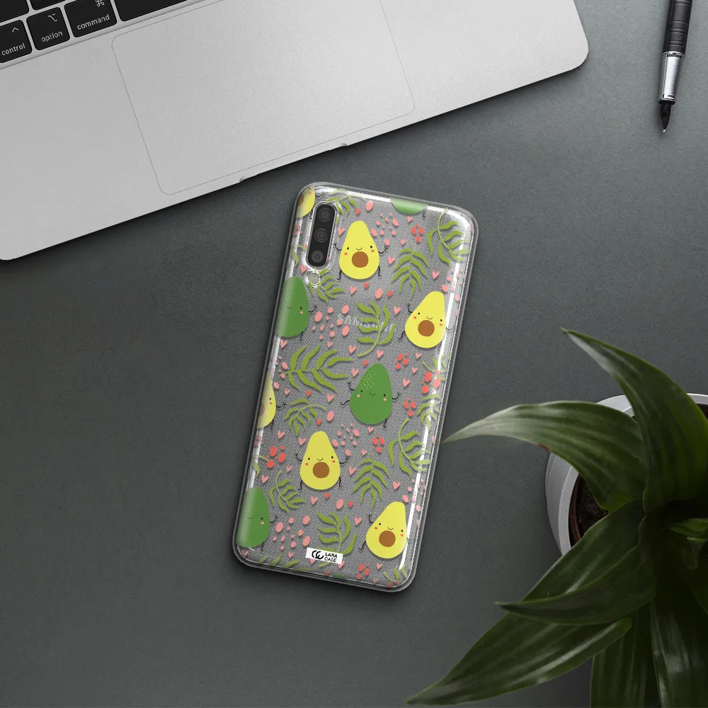A Pattern Of Avocado And Leaves Samsung A70S Clear Tpu Case