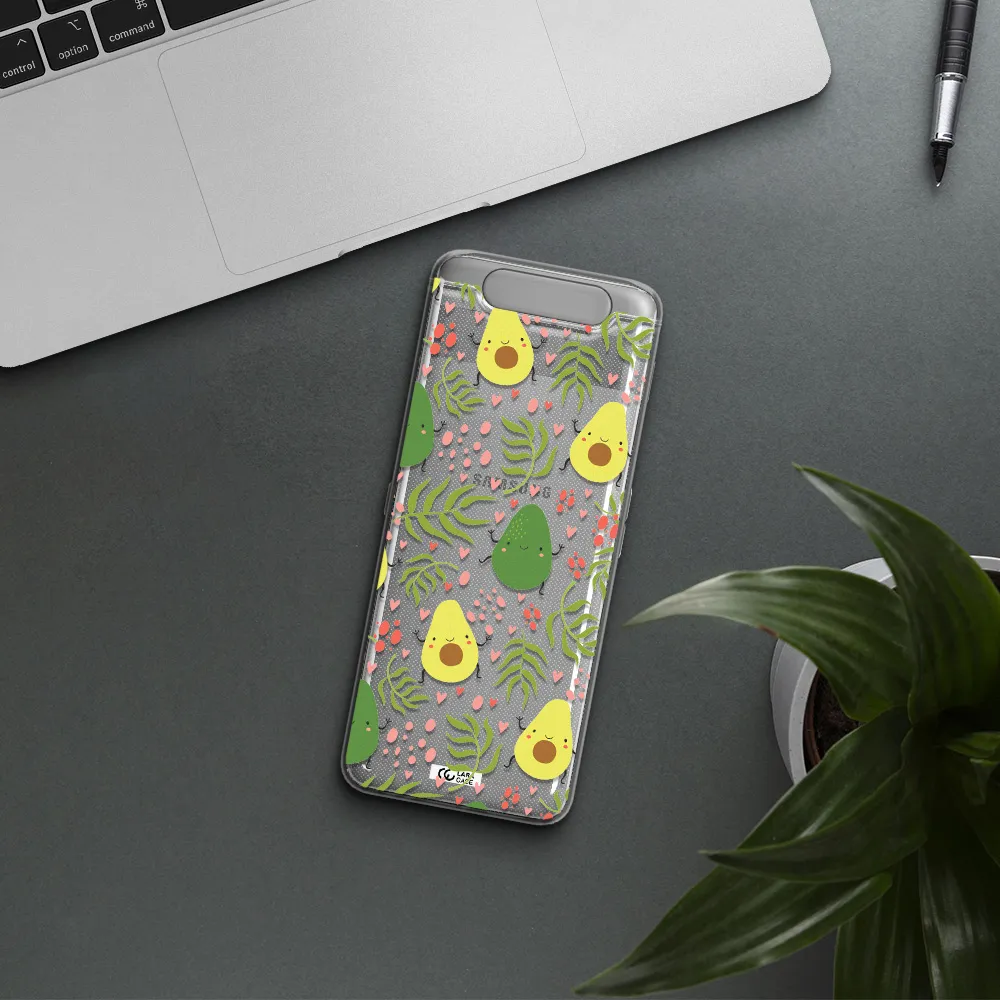 a pattern of avocado and leaves Samsung A80 Clear TPU Case