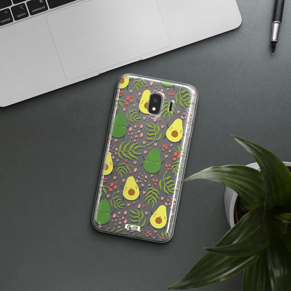a pattern of avocado and leaves Samsung J4 Clear TPU Case