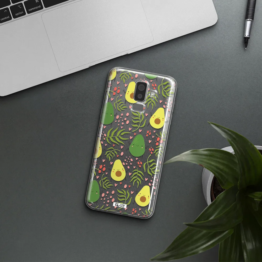 a pattern of avocado and leaves Samsung J8 Clear TPU Case