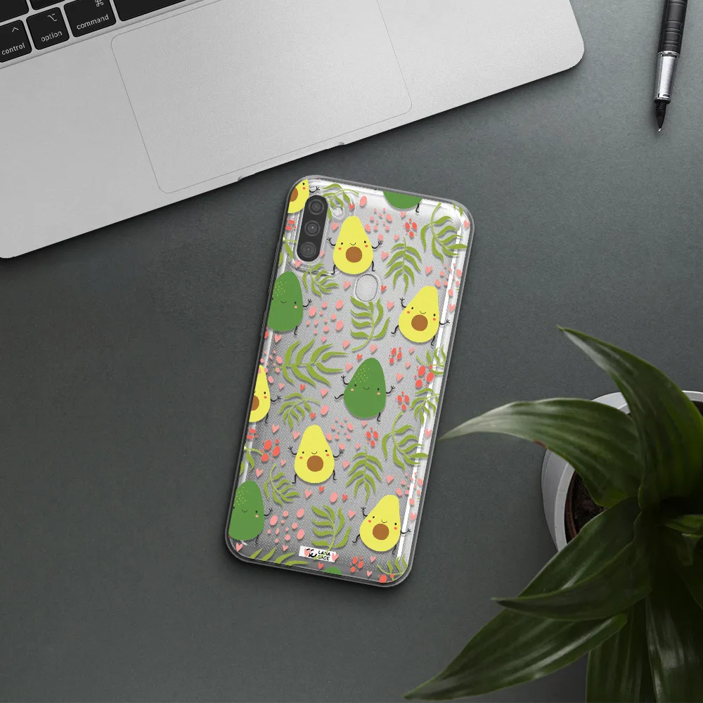 a pattern of avocado and leaves Samsung M11 Clear TPU Case