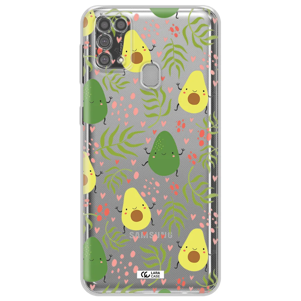 a pattern of avocado and leaves Samsung M31 Clear TPU Case