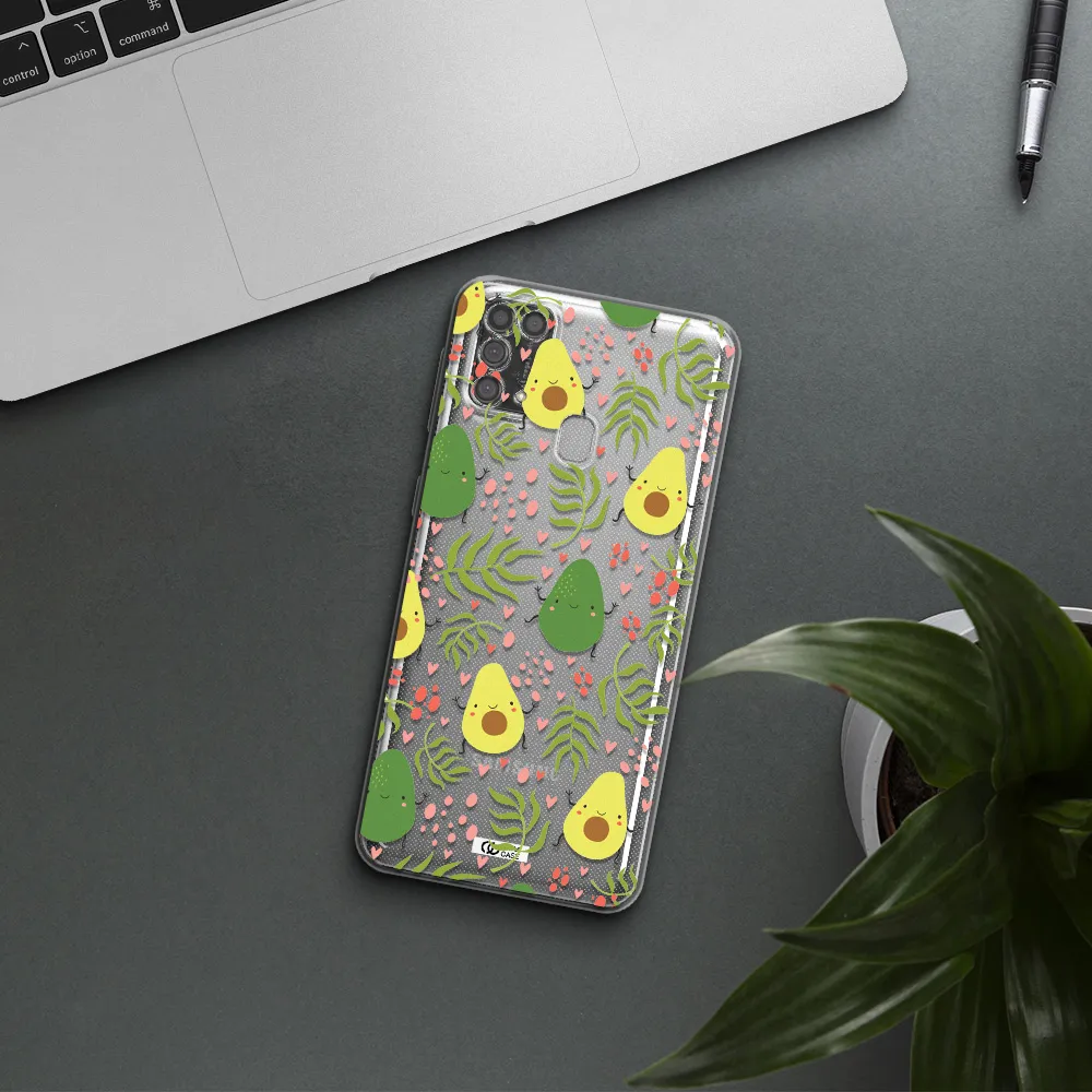 a pattern of avocado and leaves Samsung M31 Clear TPU Case