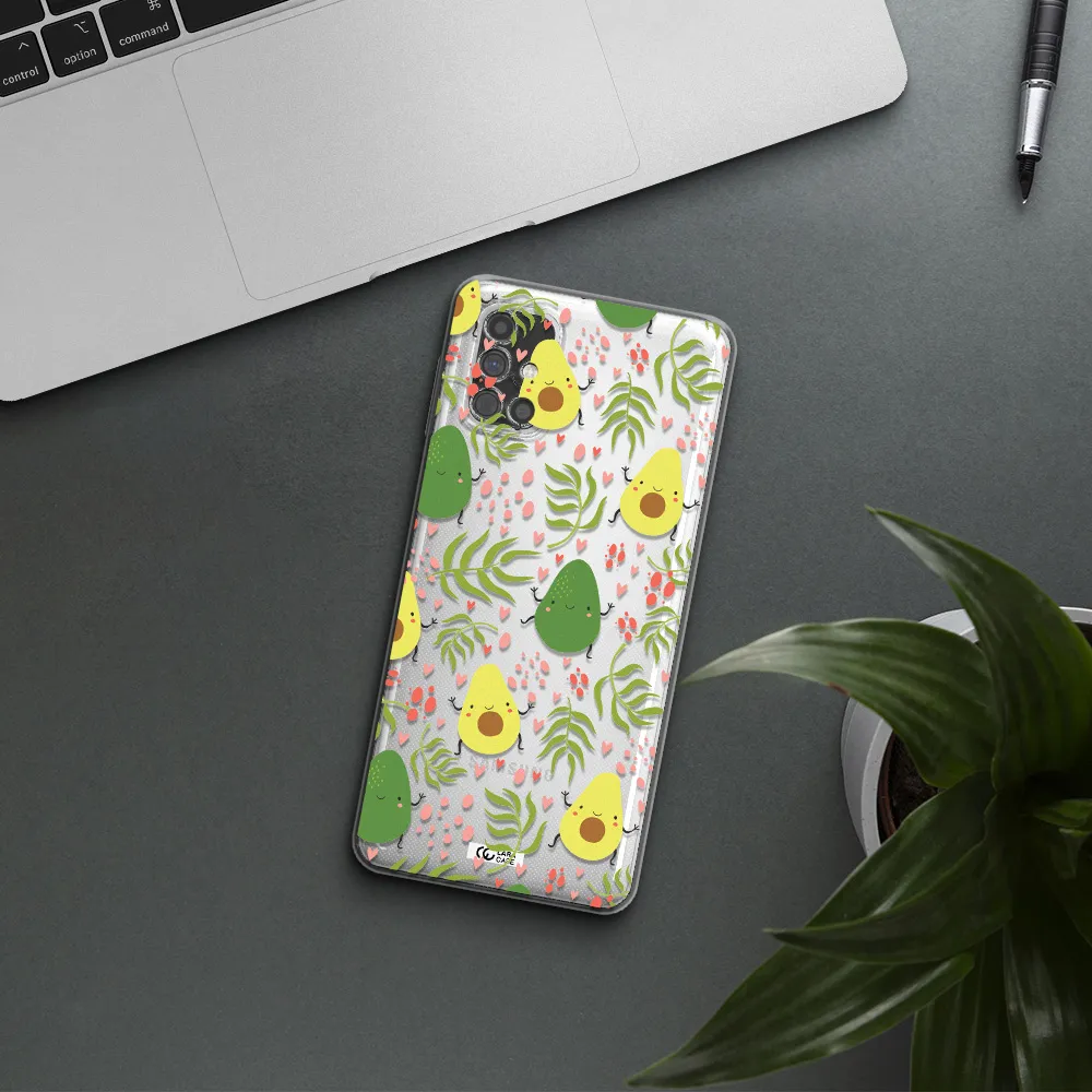a pattern of avocado and leaves Samsung M51 Clear TPU Case