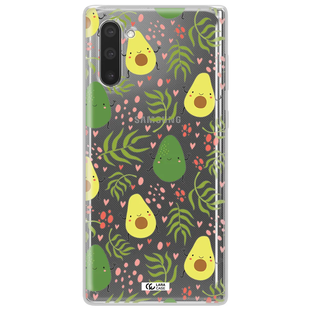 a pattern of avocado and leaves Samsung Note 10 Clear TPU Case