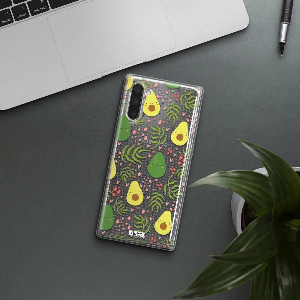 a pattern of avocado and leaves Samsung Note 10 Clear TPU Case
