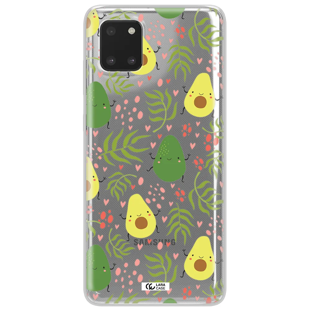 a pattern of avocado and leaves Samsung Note 10 Lite Clear TPU Case