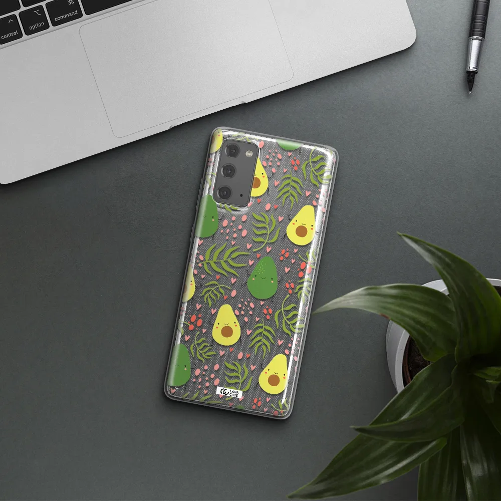 a pattern of avocado and leaves Samsung Note 20 Clear TPU Case
