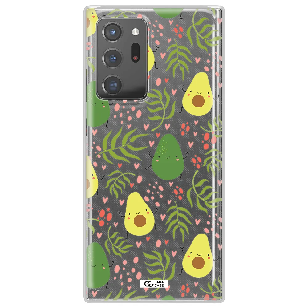 a pattern of avocado and leaves Samsung Note 20 Ultra Clear TPU Case