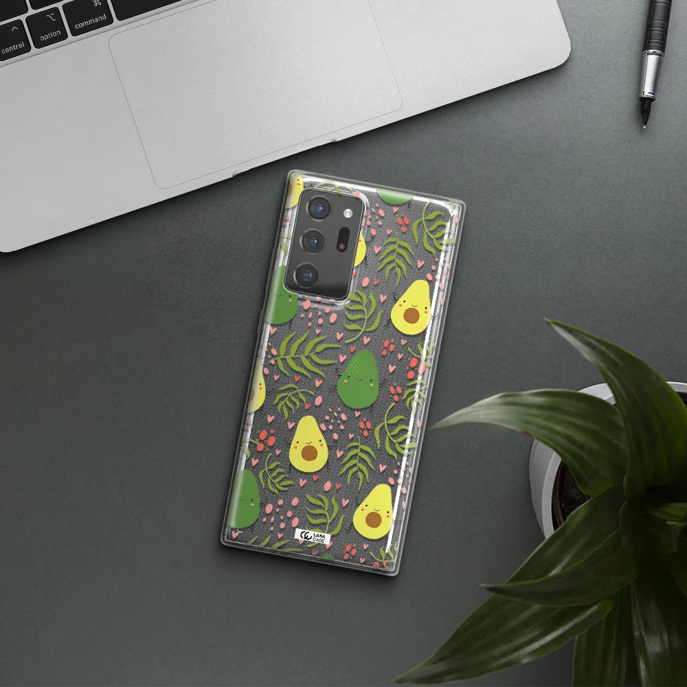 a pattern of avocado and leaves Samsung Note 20 Ultra Clear TPU Case