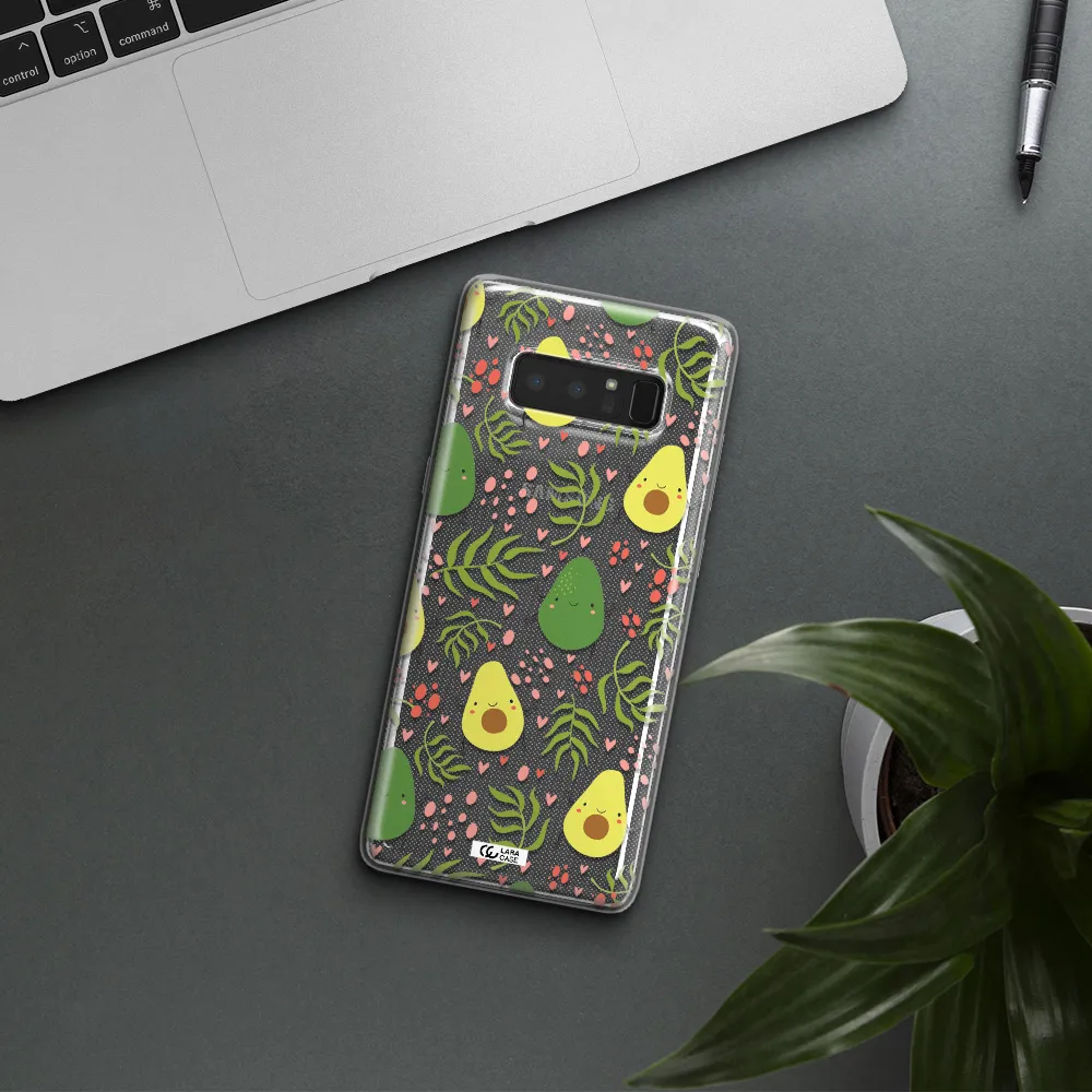 a pattern of avocado and leaves Samsung Note 8 Clear TPU Case