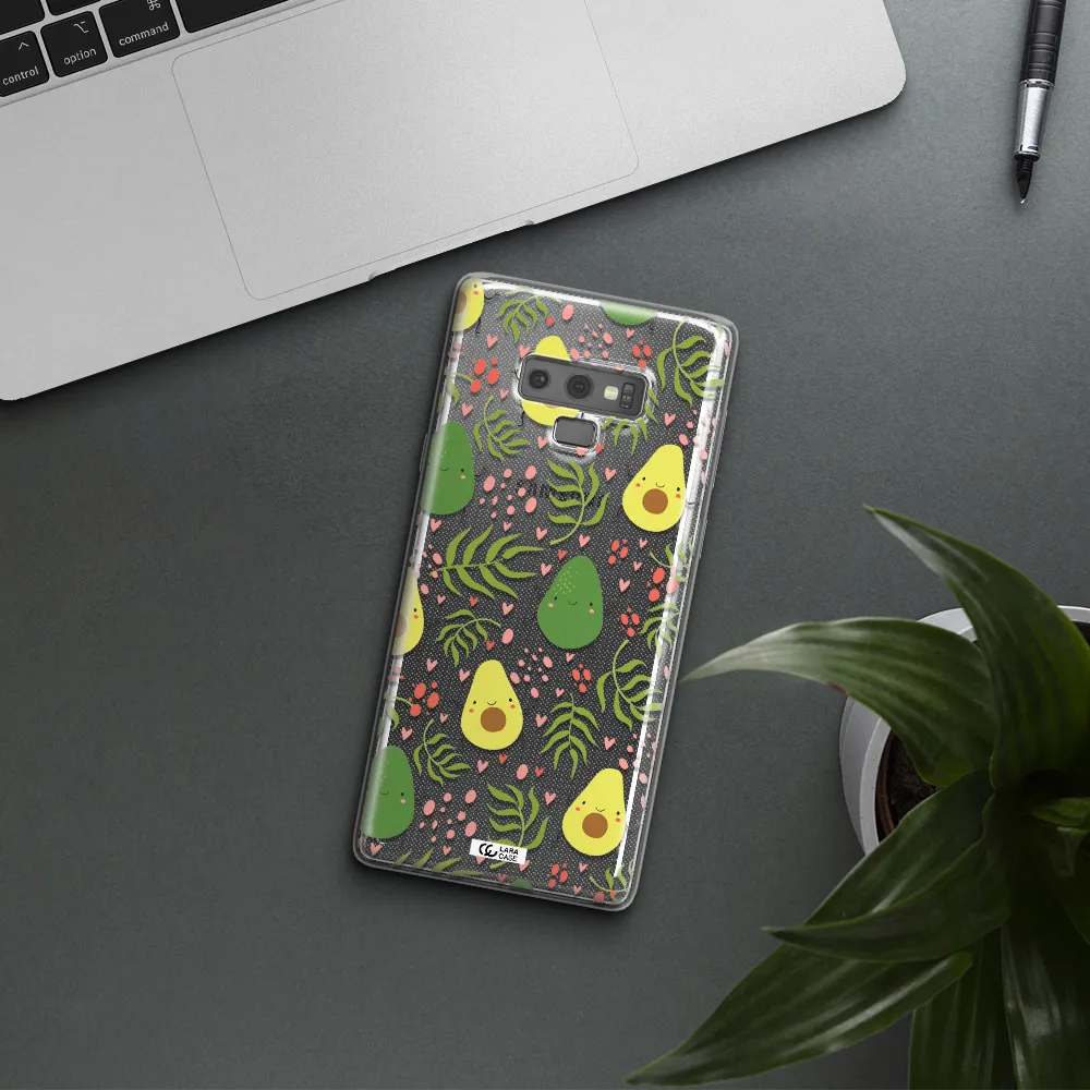 a pattern of avocado and leaves Samsung Note 9 Clear TPU Case