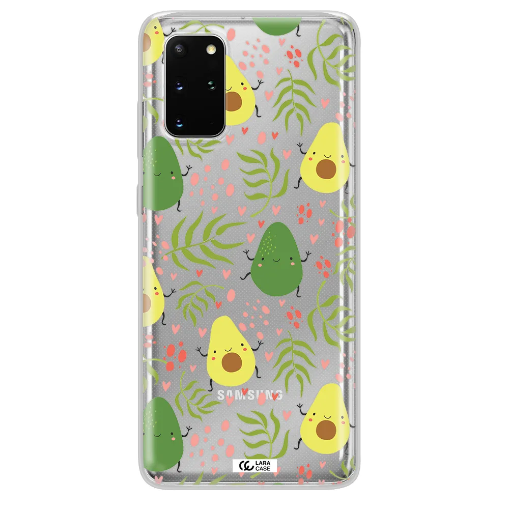a pattern of avocado and leaves Samsung S 20 Plus Clear TPU Case