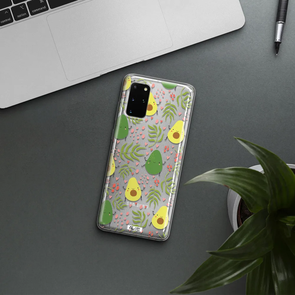 a pattern of avocado and leaves Samsung S 20 Plus Clear TPU Case