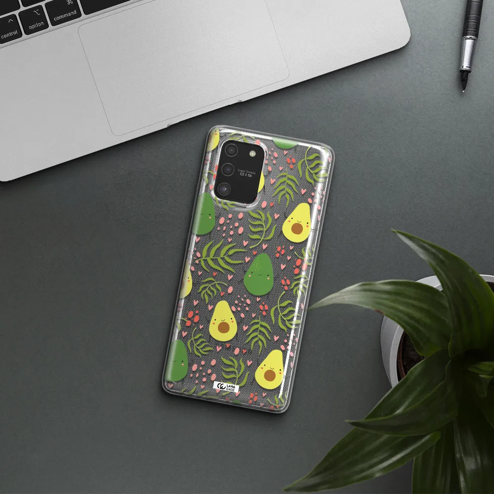 a pattern of avocado and leaves Samsung S10 Lite Clear TPU Case
