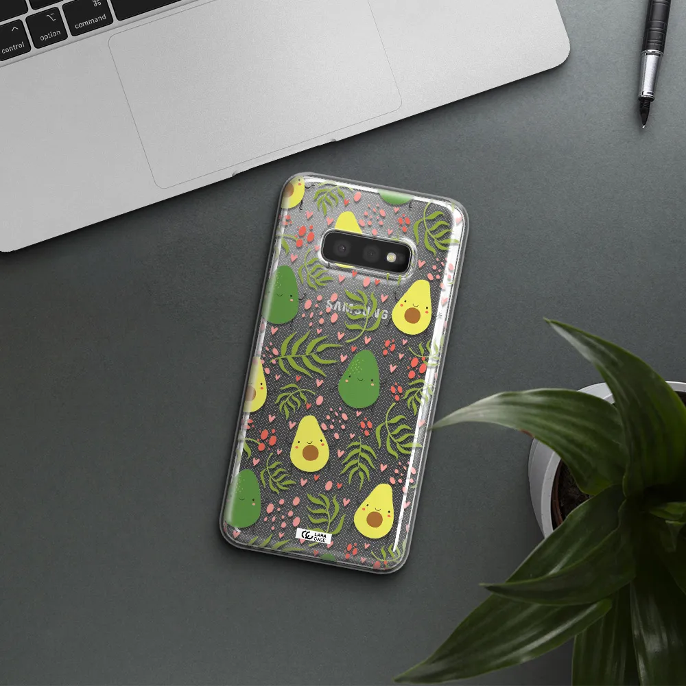 a pattern of avocado and leaves Samsung S10e Clear TPU Case