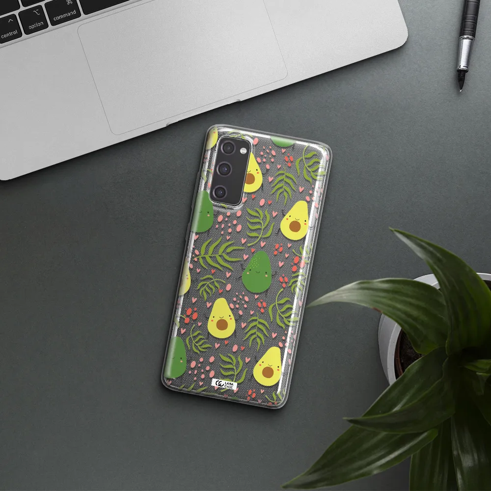 a pattern of avocado and leaves Samsung S20 Fe Clear TPU Case