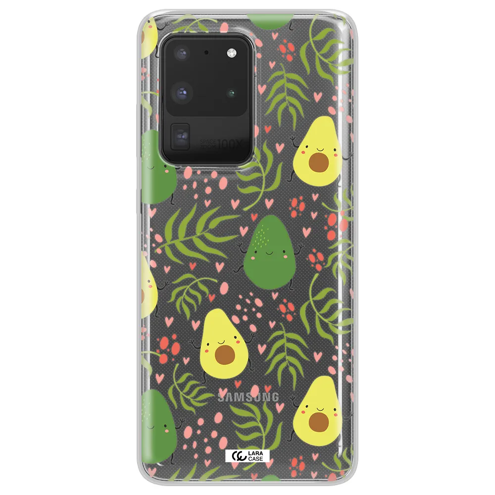 a pattern of avocado and leaves Samsung S20 Ultra Clear TPU Case