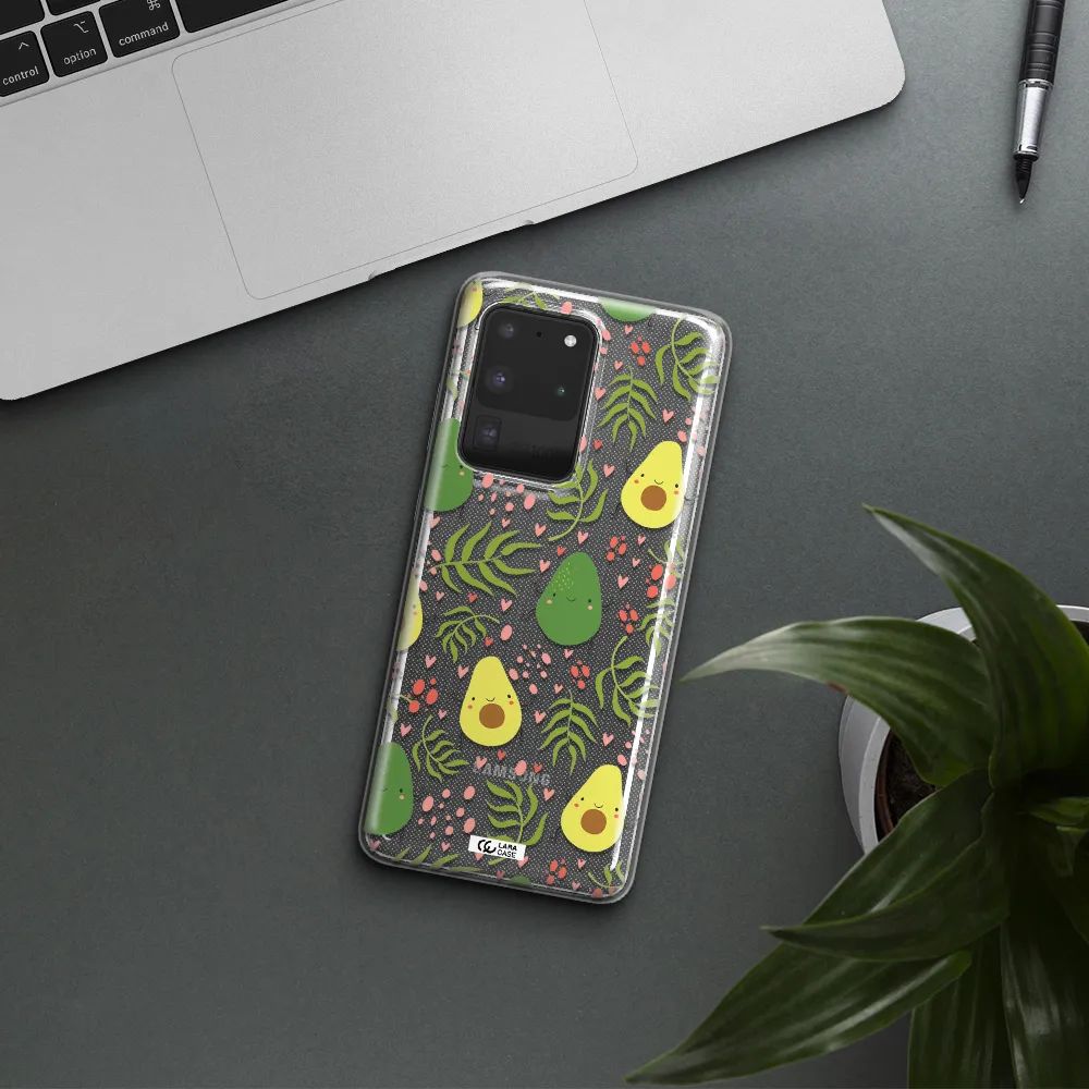 a pattern of avocado and leaves Samsung S20 Ultra Clear TPU Case