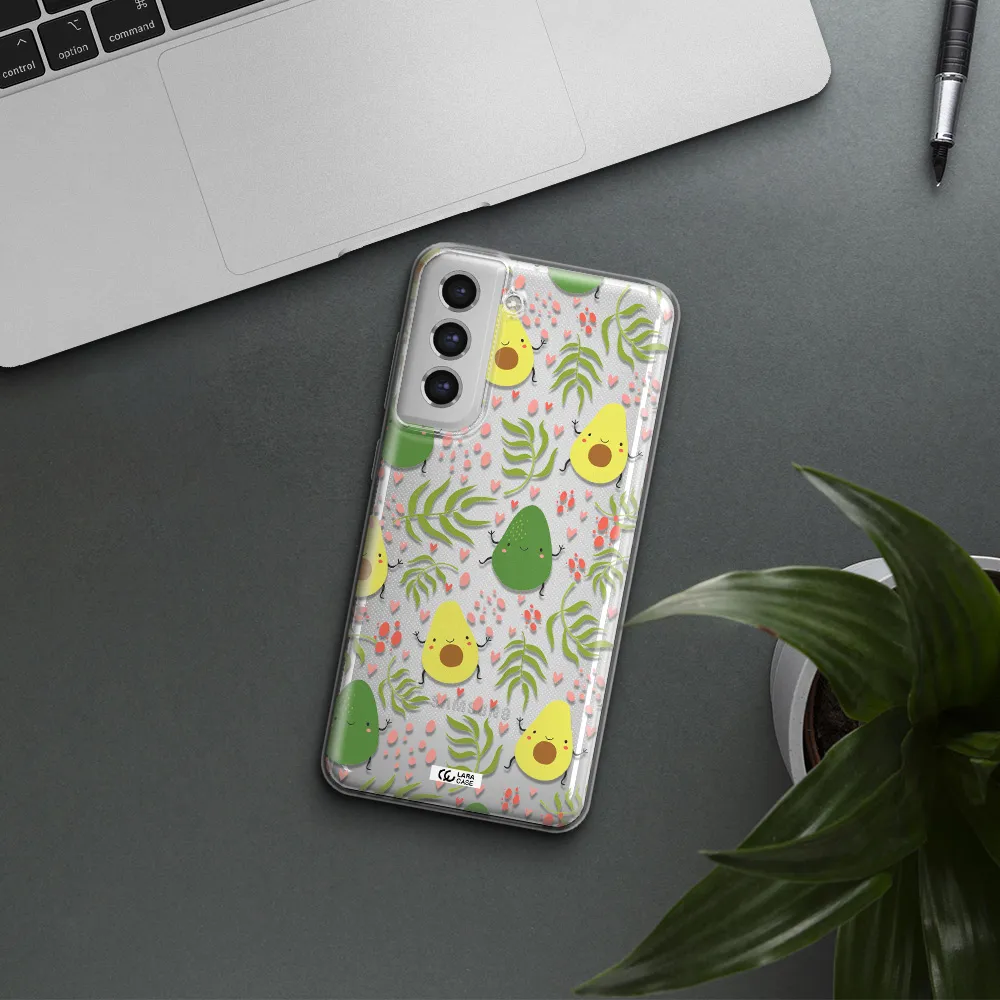 A Pattern Of Avocado And Leaves Samsung S21 Fe Clear Tpu Case