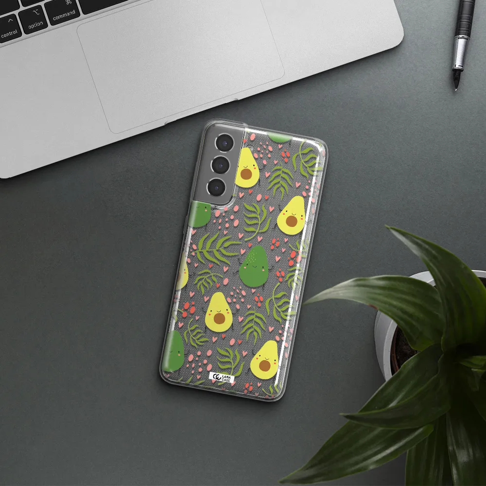 a pattern of avocado and leaves Samsung S21 Plus Clear TPU Case