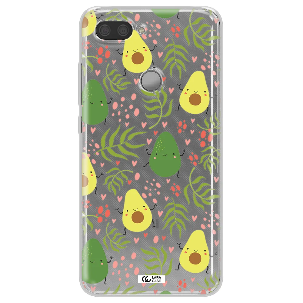 a pattern of avocado and leaves Xiaomi Mi 8 Lite Clear TPU Case