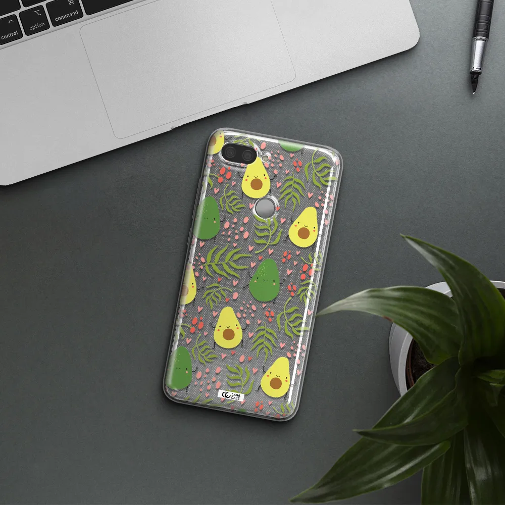 a pattern of avocado and leaves Xiaomi Mi 8 Lite Clear TPU Case