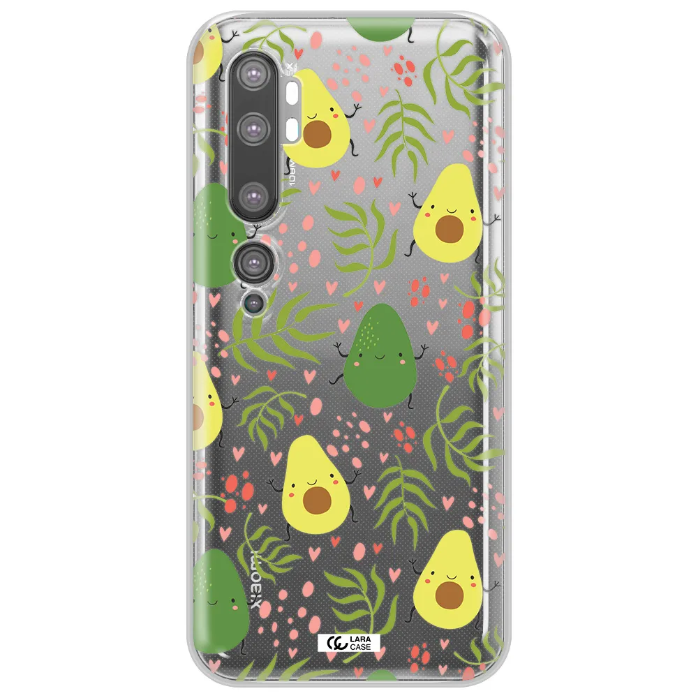 a pattern of avocado and leaves Xiaomi Mi Note 10 Clear TPU Case