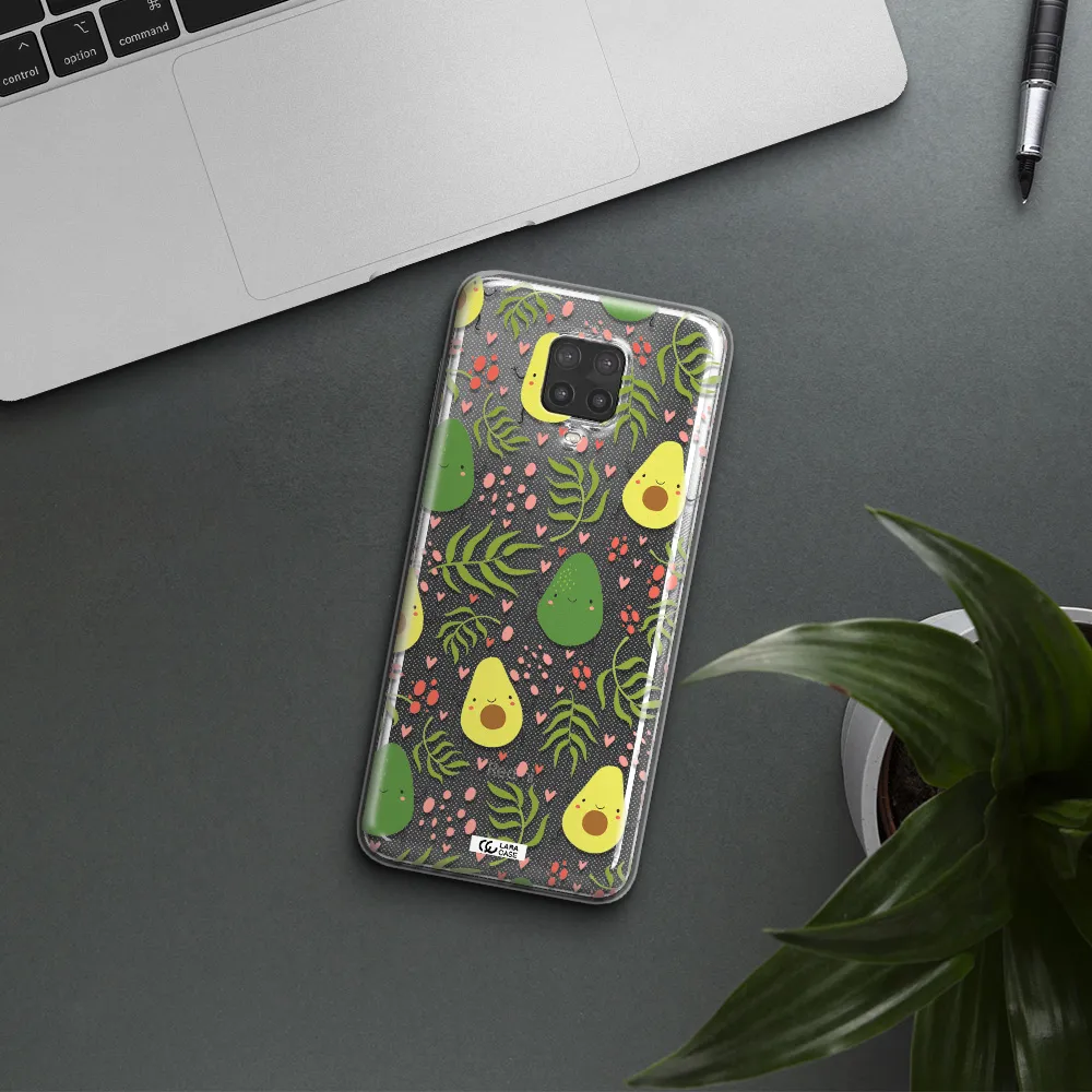 a pattern of avocado and leaves Xiaomi Note 9 Pro Clear TPU Case