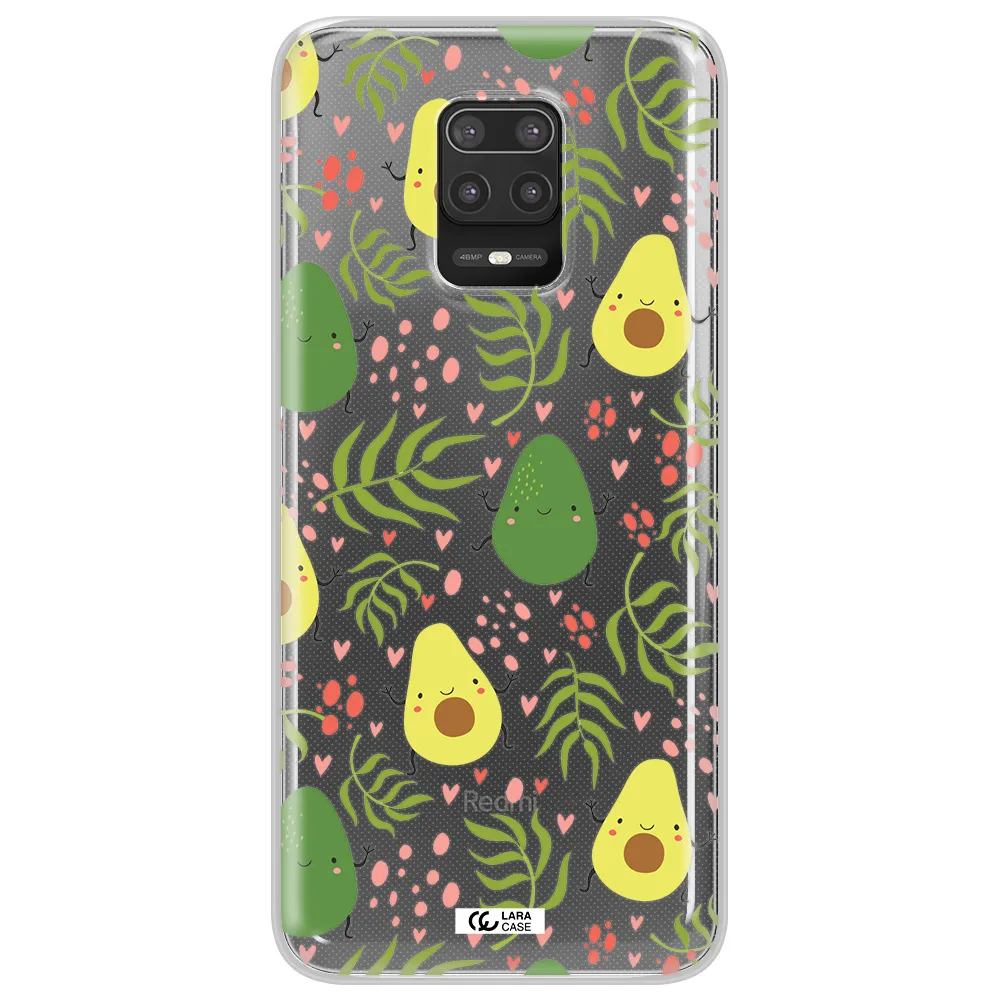 a pattern of avocado and leaves Xiaomi Note 9S Clear TPU Case