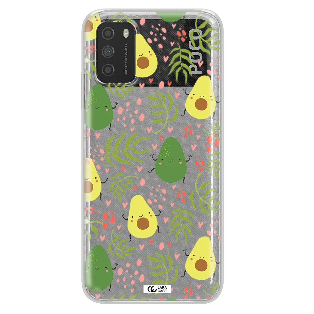 a pattern of avocado and leaves Xiaomi Poco M3 Clear TPU Case