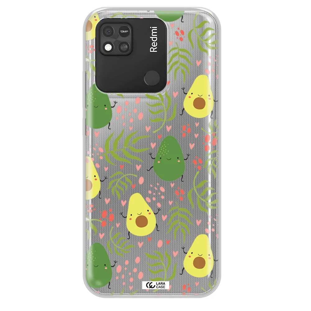 a pattern of avocado and leaves Xiaomi Redmi 10A Clear TPU Case