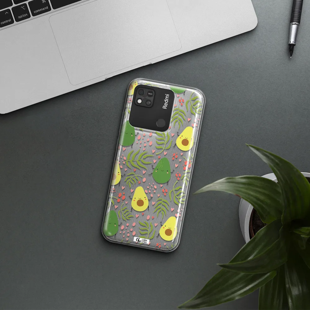 a pattern of avocado and leaves Xiaomi Redmi 10A Clear TPU Case